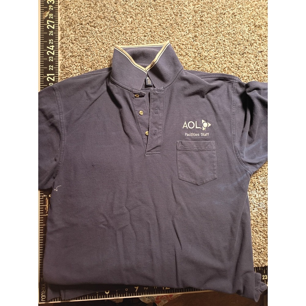 Port Authority Mens AOL Facilities Staff Polo Shirt Navy Blue Large Vintage Tech - Picture 2 of 5